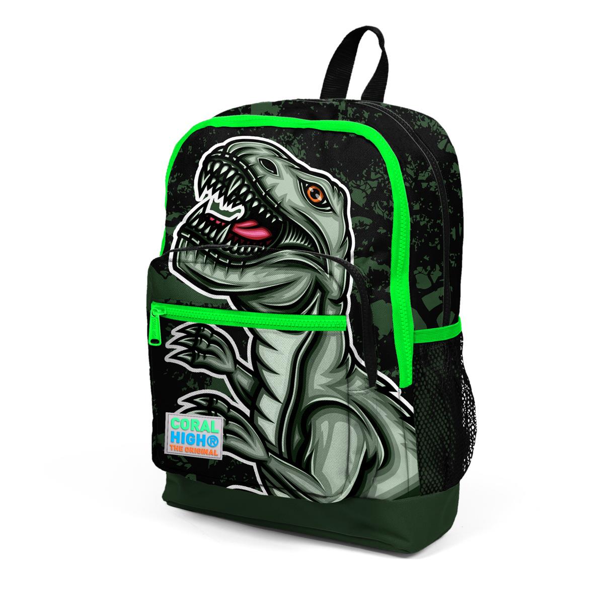 Ghiozdan cu 4 compartimente, Coral High, model dinozaur