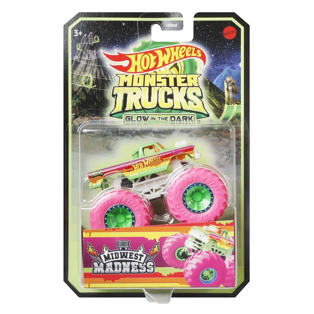 Poze Masinuta Monster Trucks, Hot Wheels, Glow in the Dark, 1:64, Midwest Madnes, HCB54