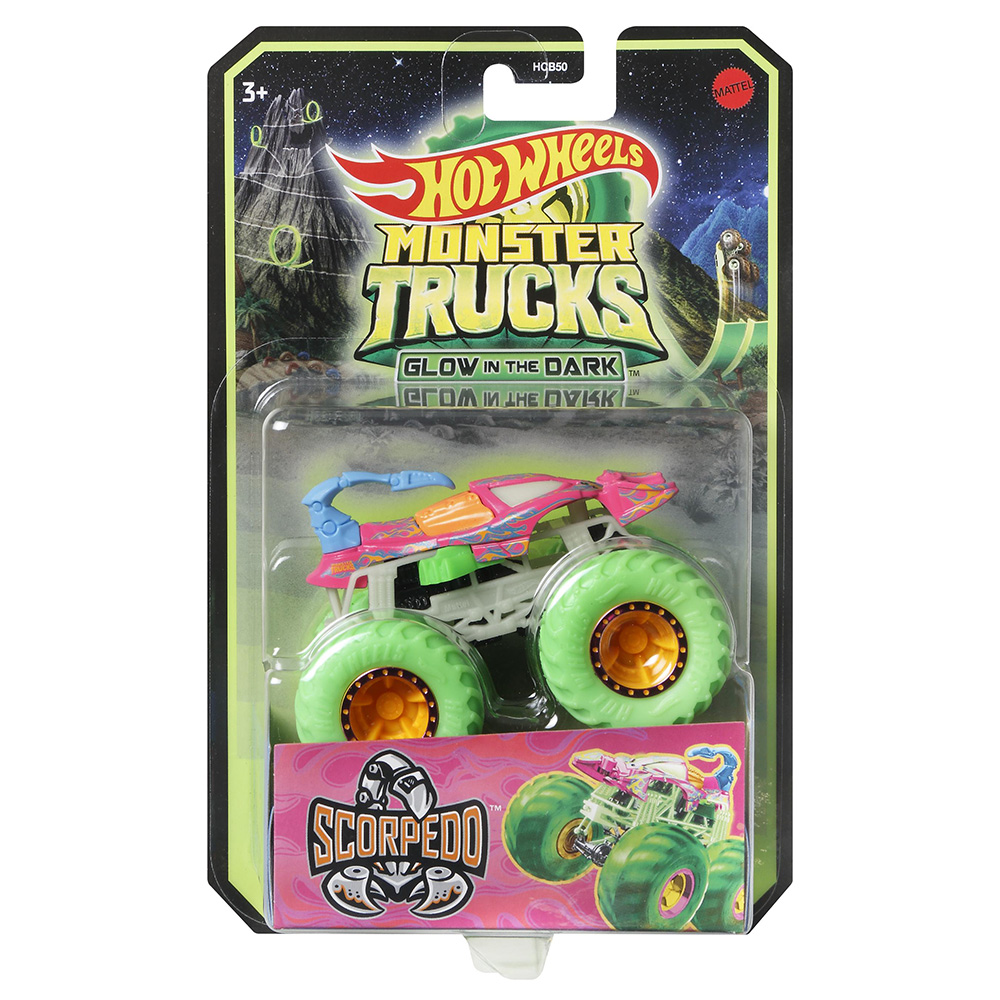 Masinuta Monster Trucks, Hot Wheels, Glow in the Dark, 1:64, Scorpedo, HGD10