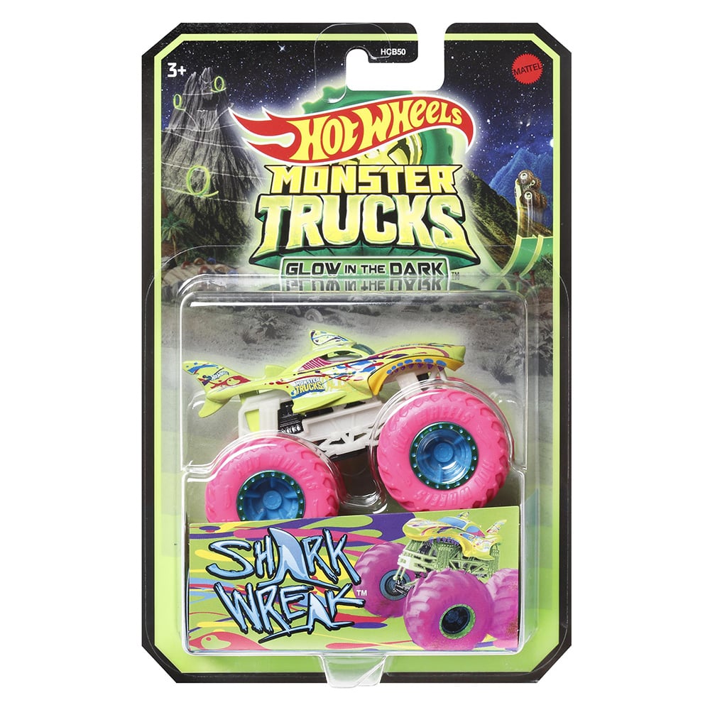 Masinuta Monster Trucks, Hot Wheels, Glow in the Dark, 1:64, Shark Wreak, HGX15