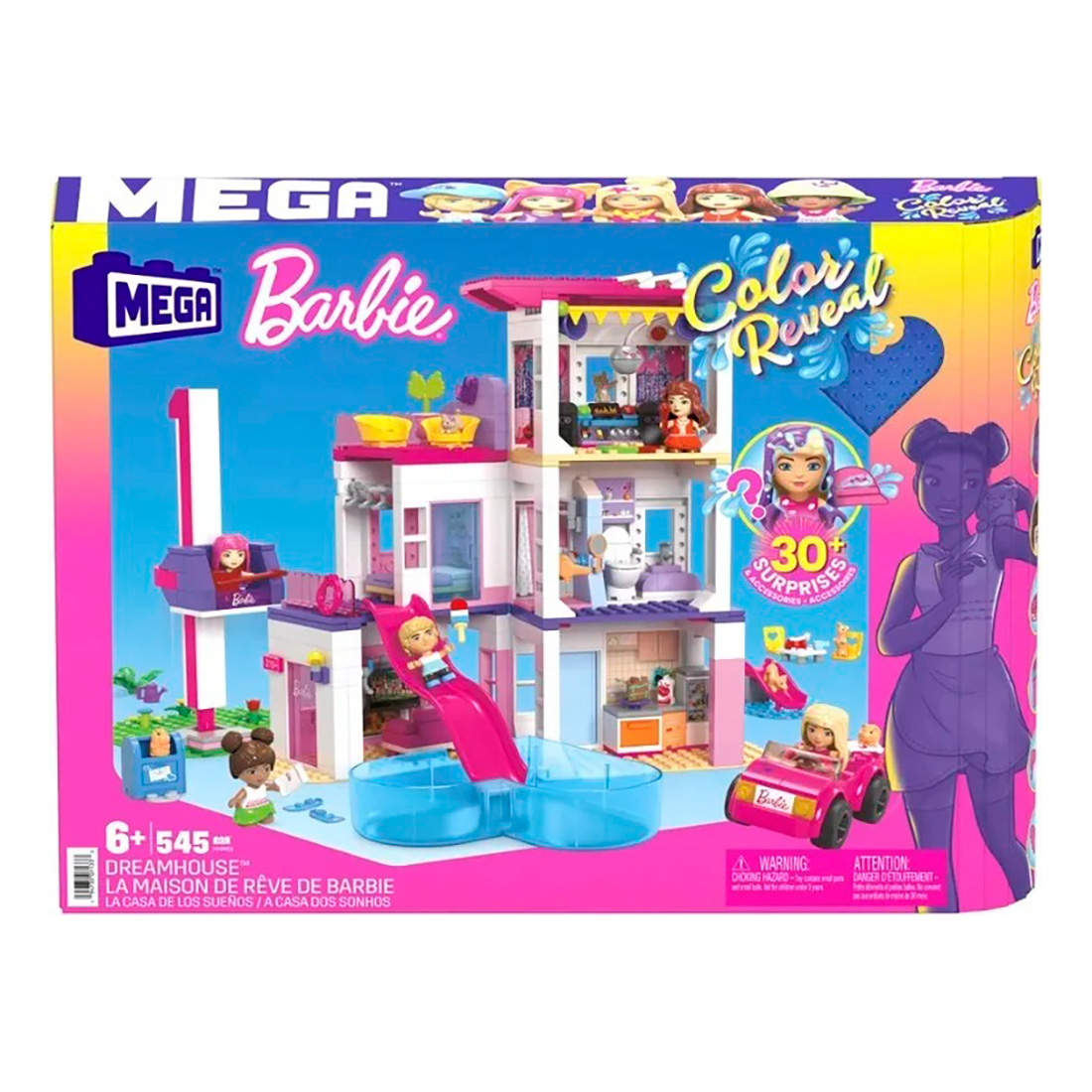 Set de joaca cu mini papusi surpriza, Mega Bloks, Barbie Color Reveal, Dreamhouse, HHM01 Barbie imagine 2022