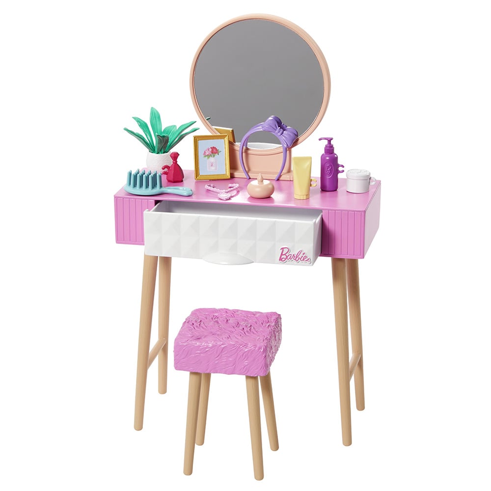 Set mobilier masuta de make-up pentru papusi, Barbie, HJV35 Barbie imagine noua responsabilitatesociala.ro