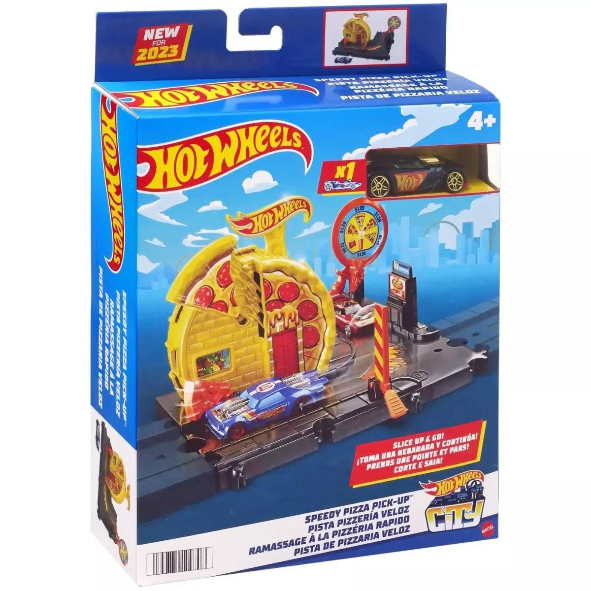 Set de joaca cu masinuta, Hot Wheels, Speedy Pizza Pick-Up, HKX44 HKX44 imagine noua responsabilitatesociala.ro