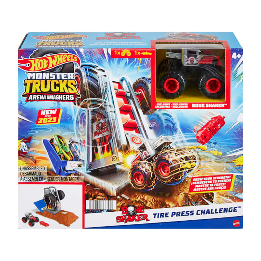 Set de joaca cu masina Monster Trucks, Hot Wheels, Tire Press Challenge, HNB88 Challenge imagine noua responsabilitatesociala.ro
