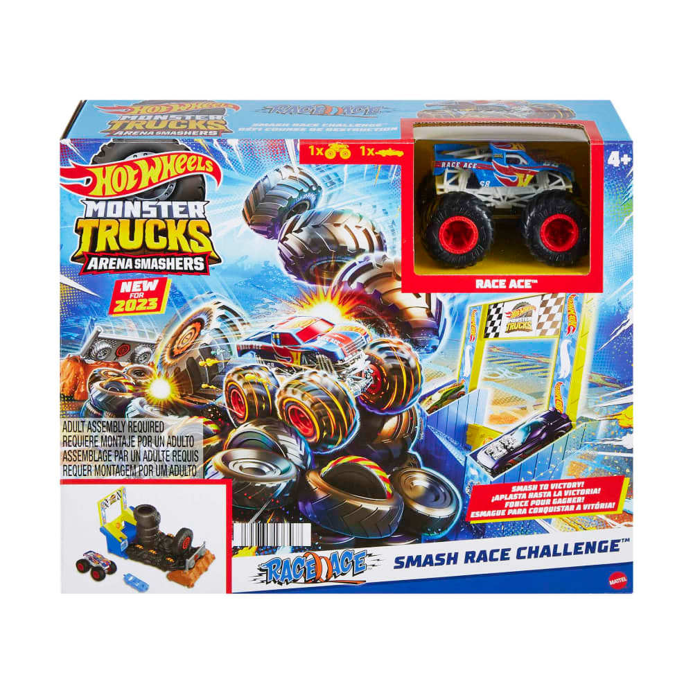 Set de joaca cu masina Monster Trucks, Hot Wheels, Smash Race Challenge, HNB89