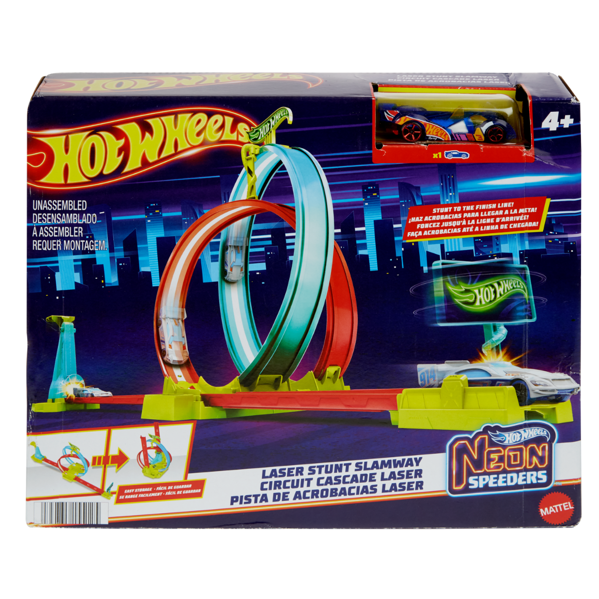 Set masina si pista, Hot Wheels, Neon Speeders, Laser Stunt Slamway, HPC05