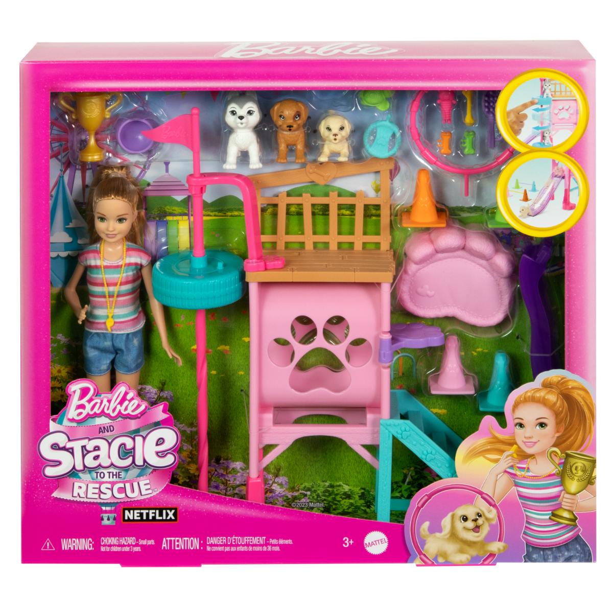 Set papusa cu 3 catelusi si accesorii, Barbie, Stacie to the Rescue, HRM10