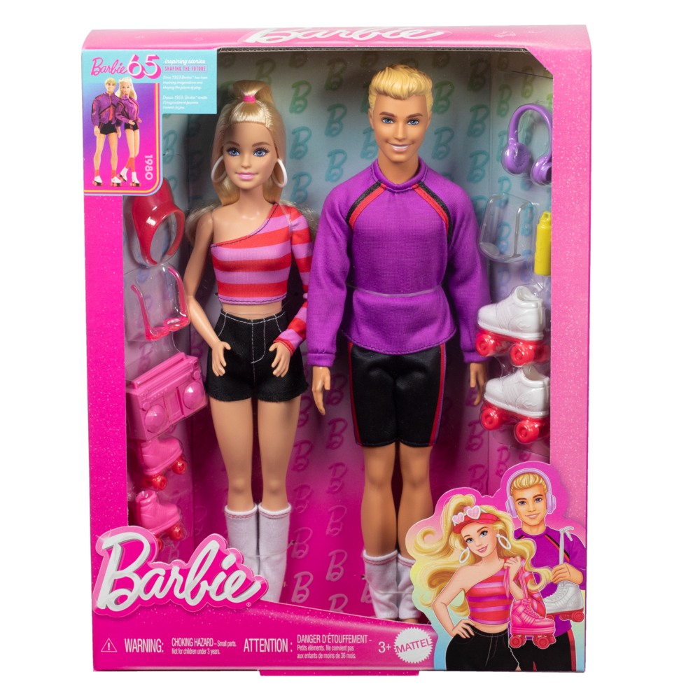 Set 2 papusi Barbie Fashionistas, 65th Anniversary, Barbie si Ken cu 6 accesorii, HXK90