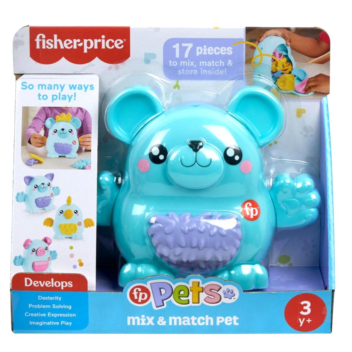 Ursulet cu forme, Fisher Price, Mix and Match Pet, 17 accesorii HXP18