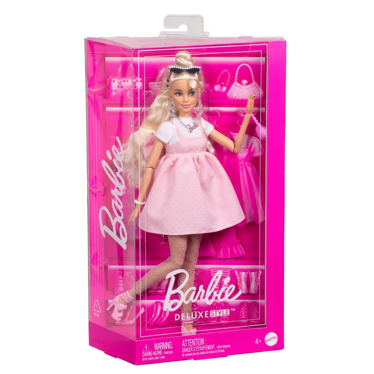 Papusa in rochie roz cu fundita, Barbie, Deluxe Style, HYV27
