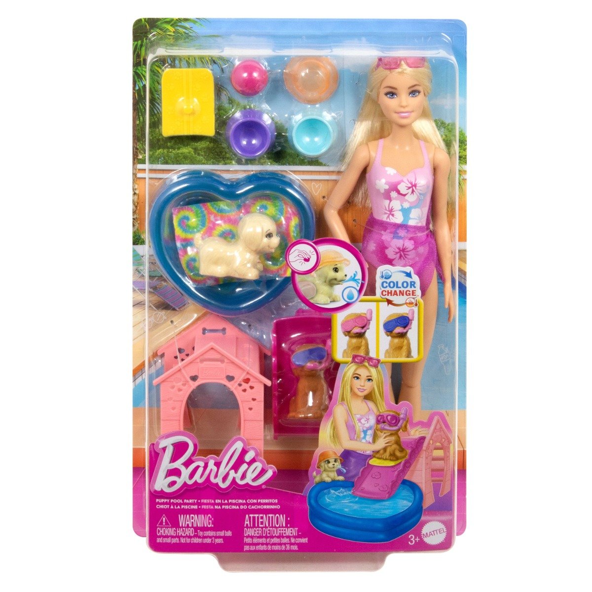 Set de joaca cu papusa Barbie Puppy Pool Party JBF35
