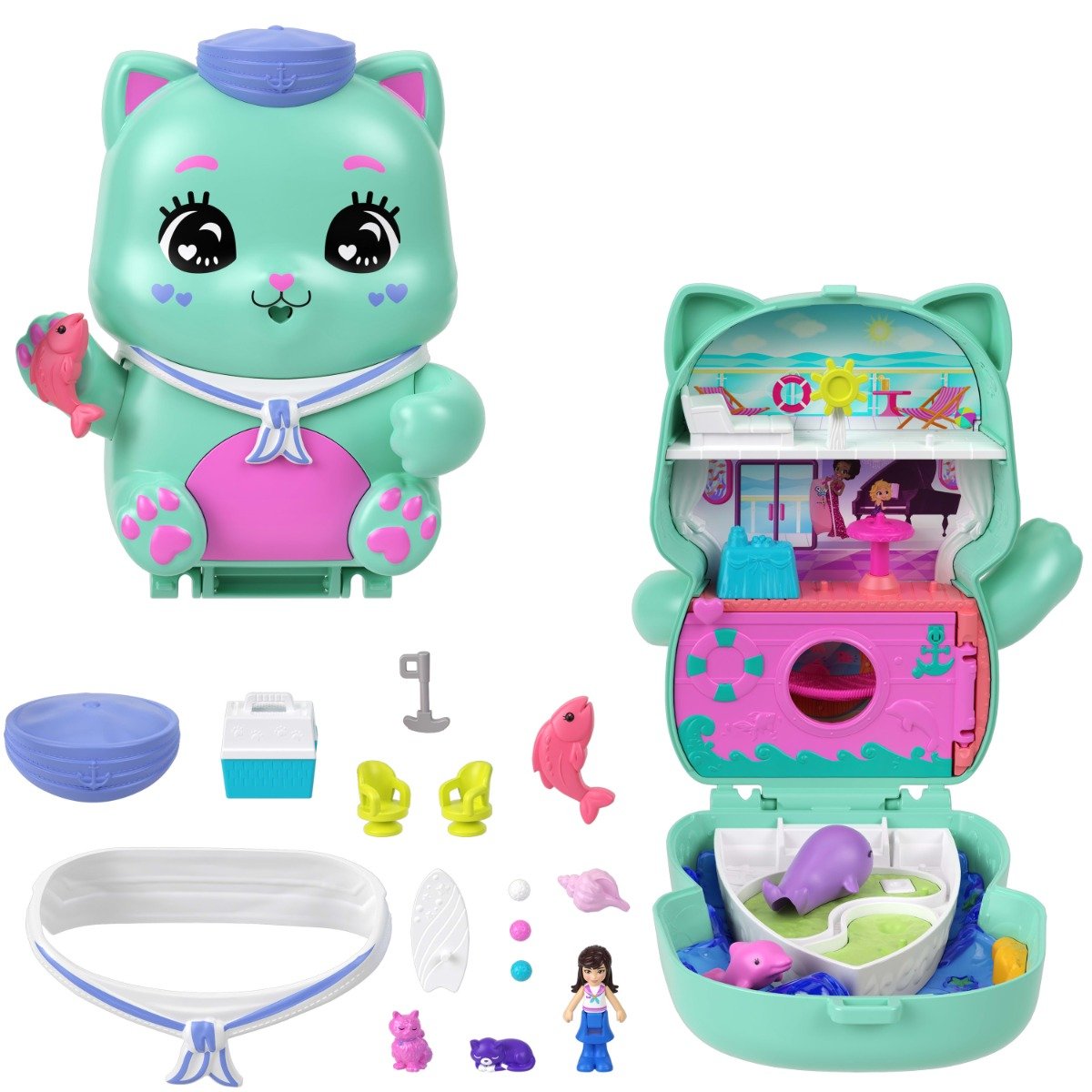 Set de joaca cu papusa si accesorii in gentuta, Polly Pocket, Sailor Kitten, JCR37
