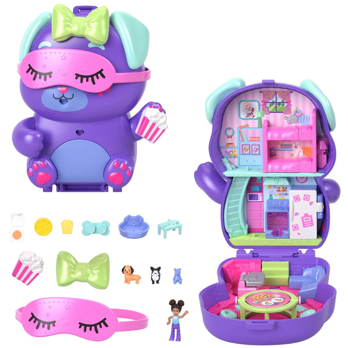 Set de joaca cu papusa si accesorii in gentuta, Polly Pocket, Festive Puppy, JCR38