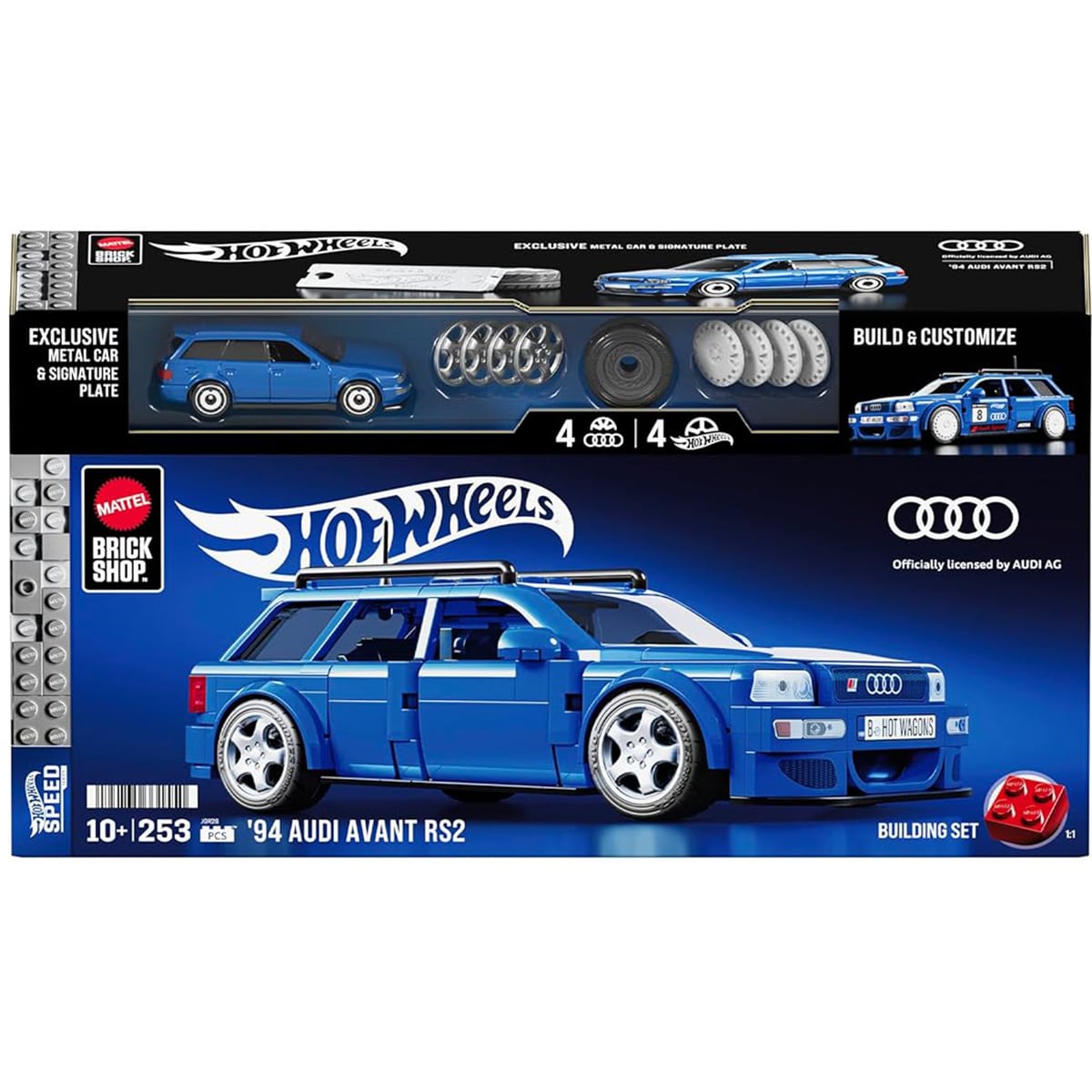 Set de constructie si masina metalica, Brick Shop, Hot Wheels, 94 Audi Avant RS2, JGR28