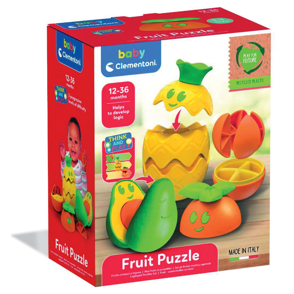 Puzzle cu forme de asamblat, Clementoni, Fructe