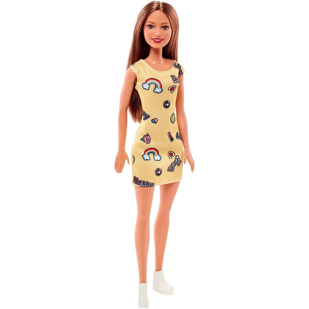 Papusa barbie clasic cu rochie galbena, fjf17