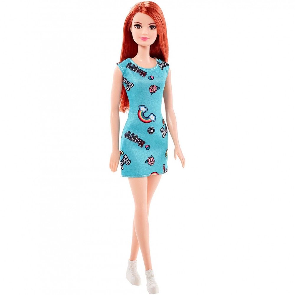 Papusa barbie clasic cu rochie albastra, fjf18