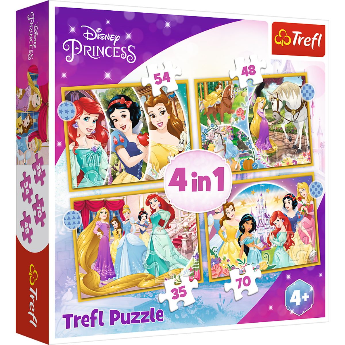 Puzzle Trefl 4 in 1, O zi fericita, Disney Princess (35, 48, 54, 70 piese) noriel.ro