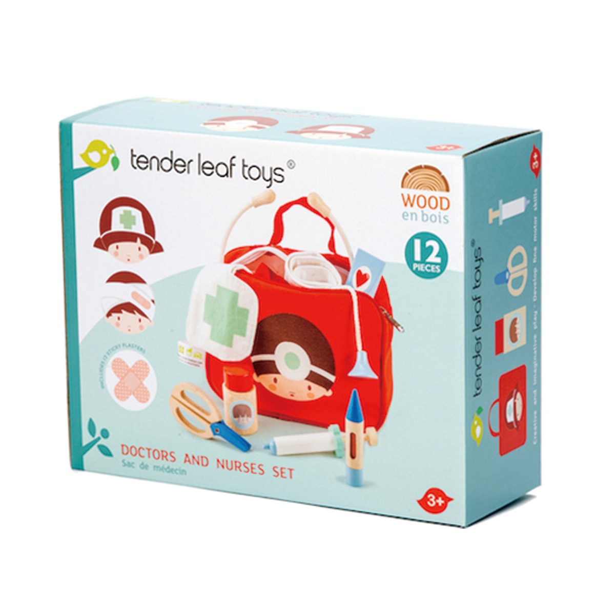 Geanta medicala cu 12 instrumente din lemn Tender Leaf Toys