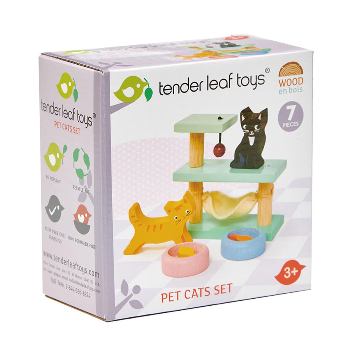 Set figurine din lemn, pisici, pentru Casute de papusi, Tender Leaf Toys, 7 piese