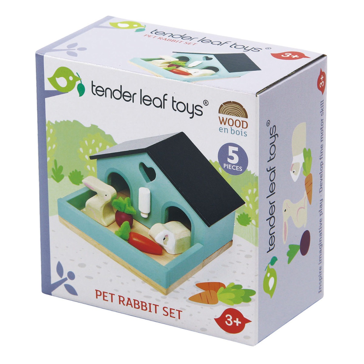 Set cu figurina din lemn, iepuras, pentru casute de papusi, tender leaf toys, 5 piese
