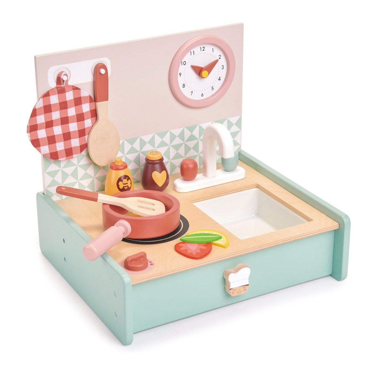 Set de joaca, Chicineta din lemn, Mini Chef Kitchenette, Tender Leaf Toys, 11 piese