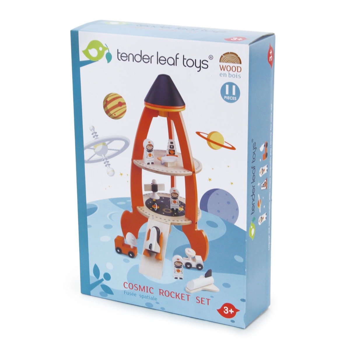 Set de joaca, Racheta cu astronauti, din lemn Tender Leaf Toys, 11 piese