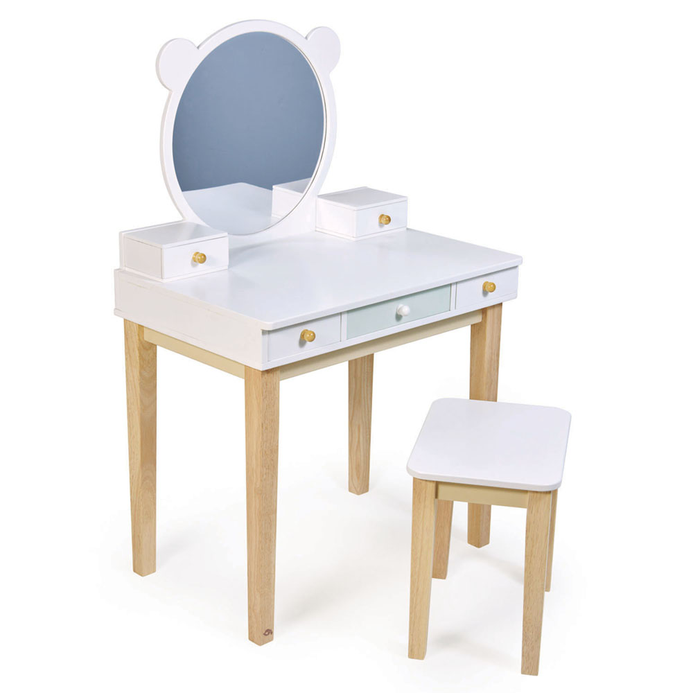 Masuta cosmetica cu scaun din lemn premium, Tender Leaf Toys accesorii imagine 2022